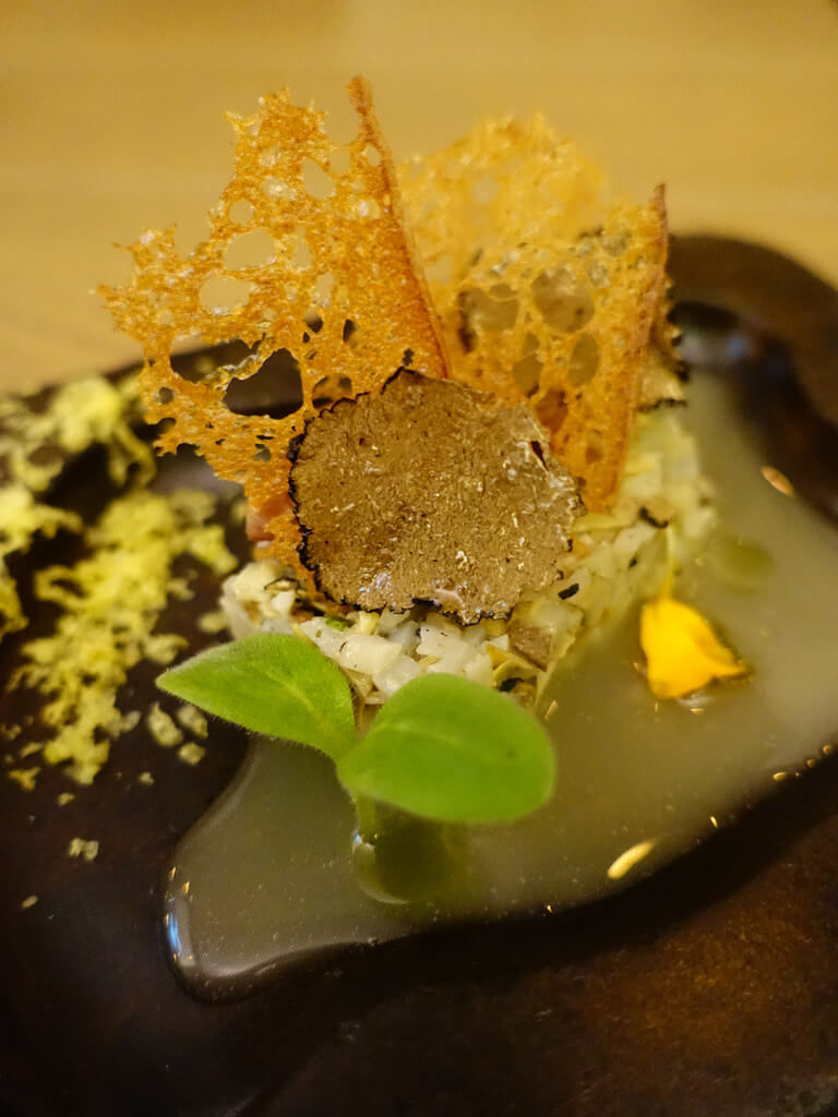 Salad Artichoke, Jamon Iberico, Black Truffle & Cured Egg Yolk